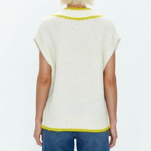 Pistola Kiran V-Neck Sweater Vest Ecru/Zest Cream/Citron Yellow Boxy Fit Size L - Picture 7 of 11